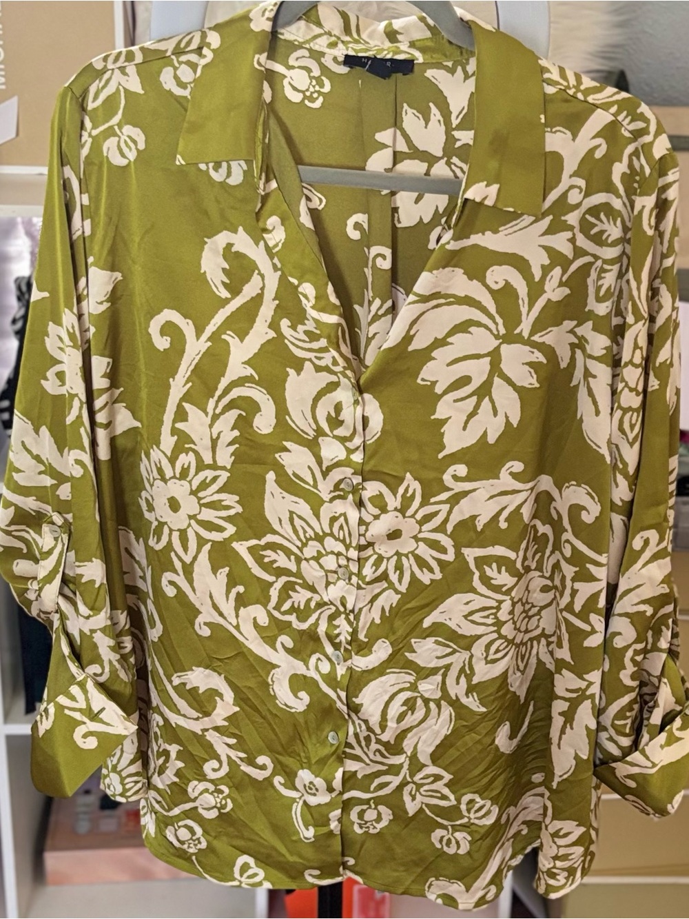 Have Olive and Cream Floral Button-Down Shirt